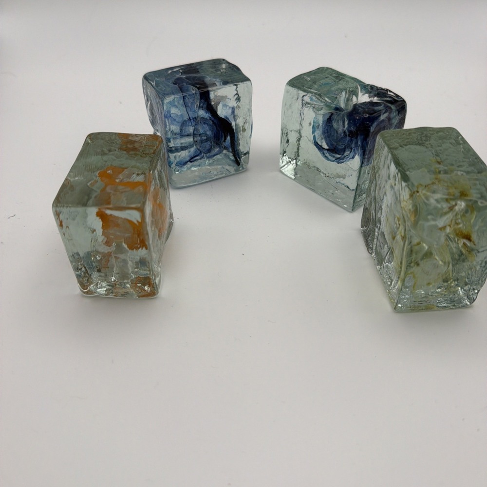 Set Of 4 Kerry  Crafted Art Blown Glass Ice Cube Ireland  Taper Candle Holder